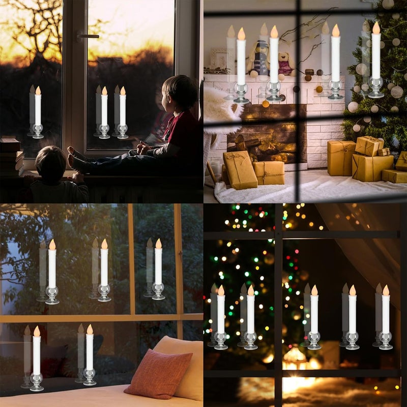 DRomance 9" Flameless Window Taper Candles Battery Operated with 8-Key Remote and Timer, 4 Pack White Christmas Holdiay Window Candles with Silver Holders, Suction Cups and AA Batteries Included - Image 5